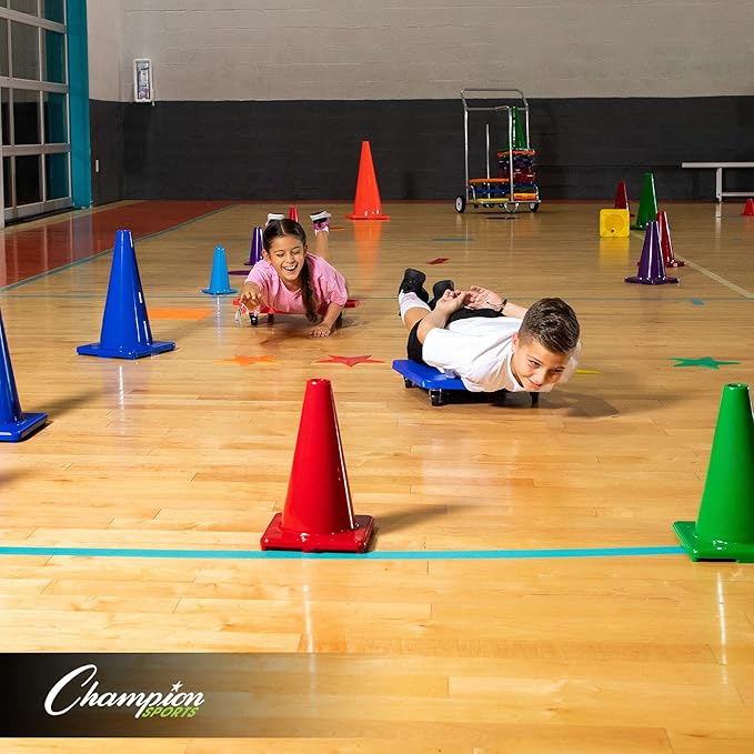 Champion Sports High Visibility Flexible Vinyl Cones for Sports Training, Agility Drills, Field & Gym Marking Sets