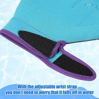 Sumind 2 Pairs Swimming Gloves Aquatic Training Gloves Neoprene Mittens Webbed Fitness Water Aerobics Resistance Training for Women Men Swimming Diving(Medium,Light Blue, Purple)