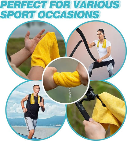 Microfiber Hiking Towels with Clip, Comfortable Cleaning of Sweat Skin or Hiking Accessories, 16” x 16”, Camping Towel (Yellow, Medium)