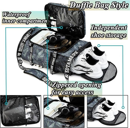 Gym Duffle Bag Backpack with Shoe Compartment,4 ways Travel Backpack for Women and Men,Multi-Functional Weekender bag with Waterproof Layer&Laptop Compartment for Fitness, Travel,Camping