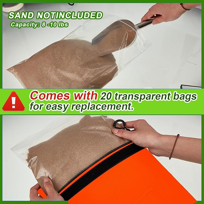 Sports Net Sandbags with PE Leak Proof Transparent Bags Weighted Anchors Bag Sport Sandbags for Stability Baseball Nets Hockey Golf Football Nets Soccer Goals and More(30 Pcs,Orange)