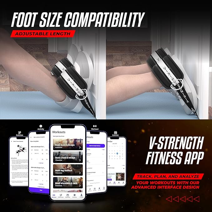 Vikingstrength VOL 2 Nordic Hamstring Curl with Extra Long Straps - Super Stability, Nordic Curl Home Equipment, glute, Hamstring, Speed and Exercise Handles, Ankle Straps and V-Strength Workout App