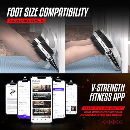 Vikingstrength VOL 2 Nordic Hamstring Curl with Extra Long Straps - Super Stability, Nordic Curl Home Equipment, glute, Hamstring, Speed and Exercise Handles, Ankle Straps and V-Strength Workout App