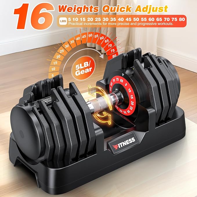 XDDIAS Adjustable Dumbbell Set of 2, 25/55/80/90LB Dumbbell Set- 1-Hand Fast Adjustment with Anti-Slip Handle, Compact Free Weights Dumbbells Set for Men/Women Home Gym Strength Training Equipment
