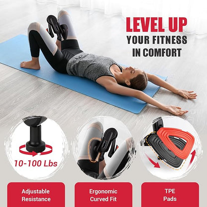 Thigh Trainer for Women, 10-100lb Adjustable Resistance Inner Thigh Exerciser with Leg Band & Poster for Kegel Exercise, Pelvic Floor Trainer for Postpartum Rehabilitation Home Gym