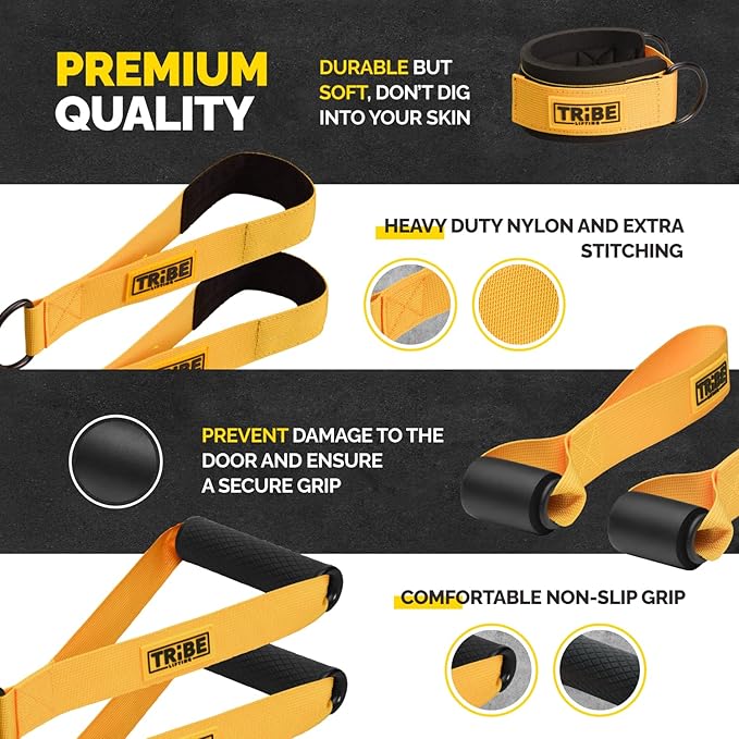 Tube Resistance Bands for Working Out Men and Women - 180lb Exercise Bands Set with Handles, Resistance Band Bar, Ankle Straps, Foot Straps, Door Anchor for Home Gym Strength (Yellow Set)