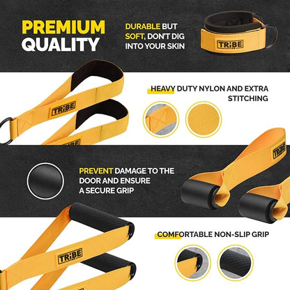 Tube Resistance Bands for Working Out Men and Women - 180lb Exercise Bands Set with Handles, Resistance Band Bar, Ankle Straps, Foot Straps, Door Anchor for Home Gym Strength (Yellow Set)
