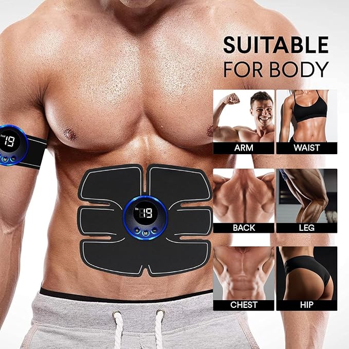 Abs Muscle -Portable Toner - Trainer Workout Equipment for Men Woman Abdomen Home Office Exercise, 10pcs Free Gel Pads