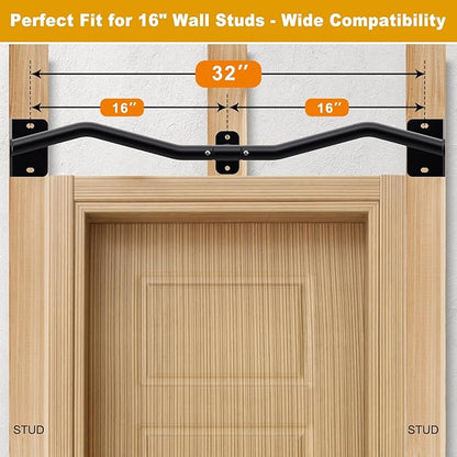 Kipika Wall Mounted Pull Up Bar - Heavy Duty 450 LB Capacity Doorway Chin Up Bar for Home Gym, Sturdy Steel Construction with Resistance Band Hooks | Hanging Exercise Bar for Full Body Workout