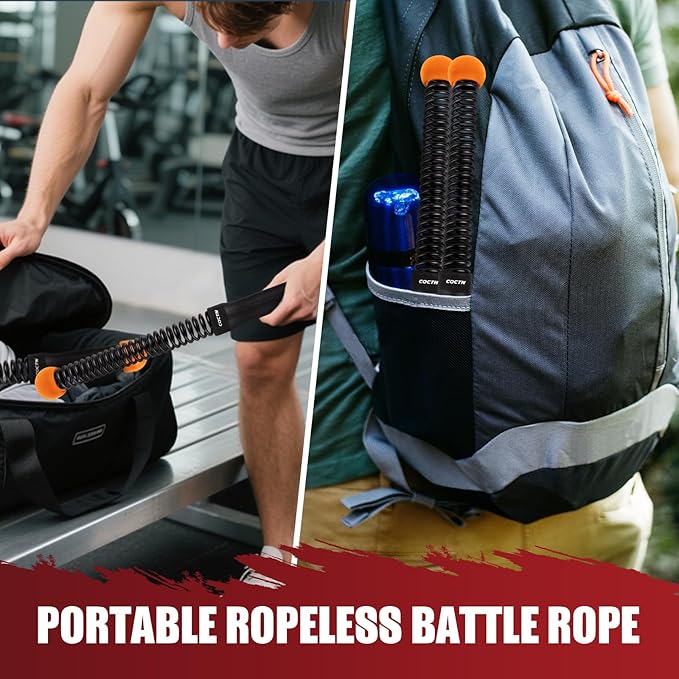 Weighted Ropeless Battle Ropes, Heavy Duty Portable Cordless Battle Ropes for Home Gym with Poster, Workout Exercise Rope for Strength Building, HIIT and Low-Impact Aerobic Training for Men & Women