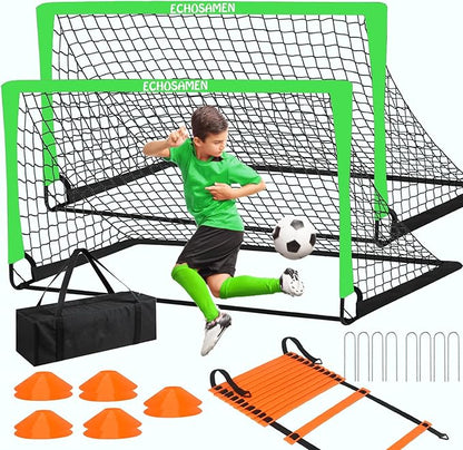 Kids Soccer Goals for Backyard, 2 of 6 x 4 ft Kids Soccer Goal Set Soccer Net with 10 Soccer Cones, Agility Ladder & Carry Bag, Portable Soccer Training Equipment.