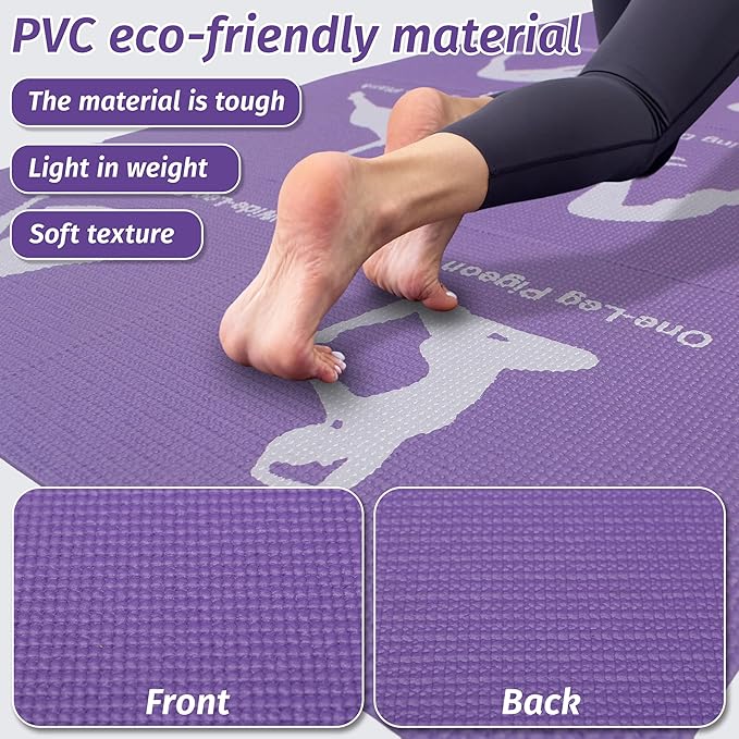 Pilates Kit Yoga Mat Thick Workout Mat For Women Extra Thick Foldable Yoga Matt With Printed Pose Chart For Beginner Pilates And Core Training At Home