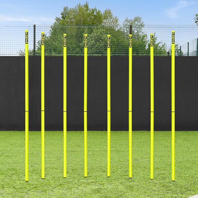FORZA Slalom Agility Poles | Improve Endurance, Speed & Footwork | Color, Size & Rubber Base Options Available [8 Pack]