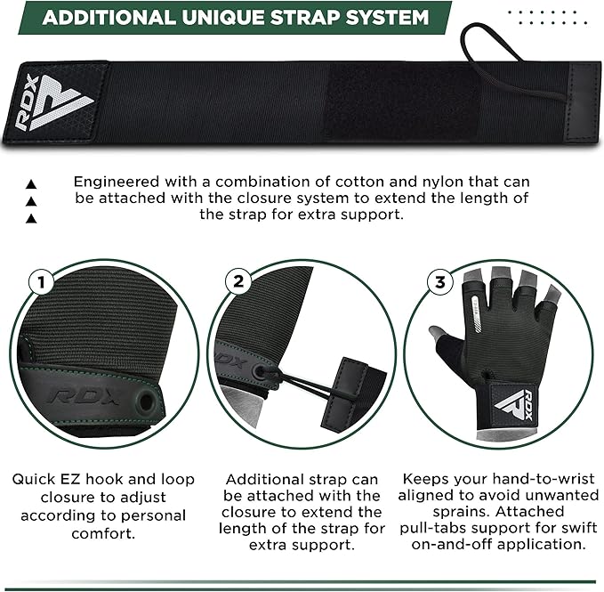 RDX Weight Lifting Gloves, Additional Stretchable Long Wrist Support, Full Palm Grip, Men Women Fitness HIIT Workout, Bodybuilding Powerlifting Strength Training Cycling Exercise Home Gym Equipment