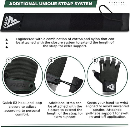RDX Weight Lifting Gloves, Additional Stretchable Long Wrist Support, Full Palm Grip, Men Women Fitness HIIT Workout, Bodybuilding Powerlifting Strength Training Cycling Exercise Home Gym Equipment