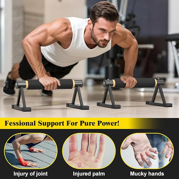 Wood Parallettes Push Up Bars, Solid Wooden Handstand Bars with Anti-Slip Grip, Sturdy Metal Bracket Supports 600 lbs for Calisthenics, Fitness and Floor workout
