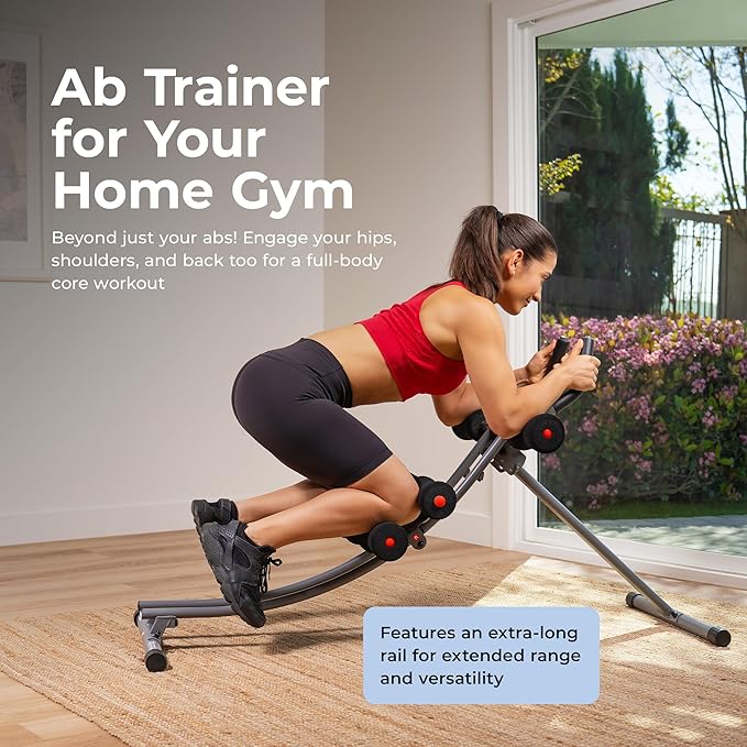 Sunny Health & Fitness Waist Trainer Ab Roller with Elbow Support, Training Wheels, Foldable for Home Gym, Abdominal Exercises, Core Strength, Glute Trainer, Crunch Workouts with Optional Dip Station