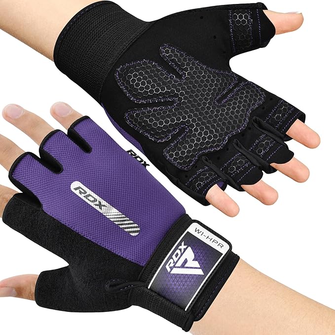 RDX Weight Lifting Gloves Gym Fitness Workout, Anti Slip Padded Full Palm Protection, Ultra Ventilated, Bodybuilding Strength Training HIIT WOD Exercise, Half Finger Men Women Cycling Rowing Climbing