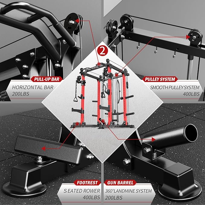 Power Cage Multi-Function Power Rack with Cable Crossover System,1800 LBS Capacity Squat Rack with Weight Bench,for Home Gym
