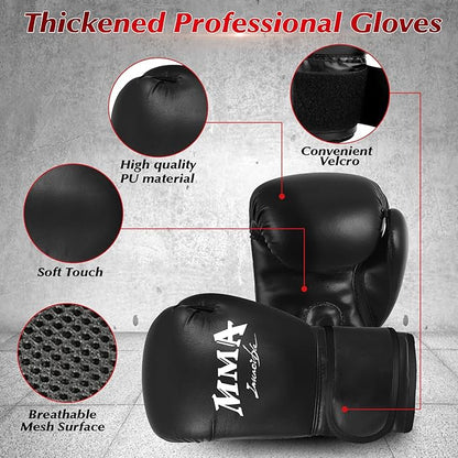 4FT Hanging Punching Bag for Adults, Super PU Leather Boxing Training Equipment Heavy Bag with 12OZ MMA Gloves, Unfilled Kicking Bag Boxing Set for Training Karate Kickboxing Muay Thai