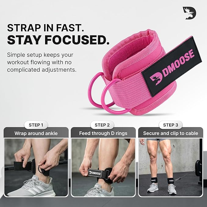 DMoose Fitness Ankle Strap for Cable Machine - One Size Fit with Premium Padding Cuffs, Ankle Bands for Working Out, Booty Workouts, Leg Extension, Hip Abductors, Kickbacks & Lower Body Exercises