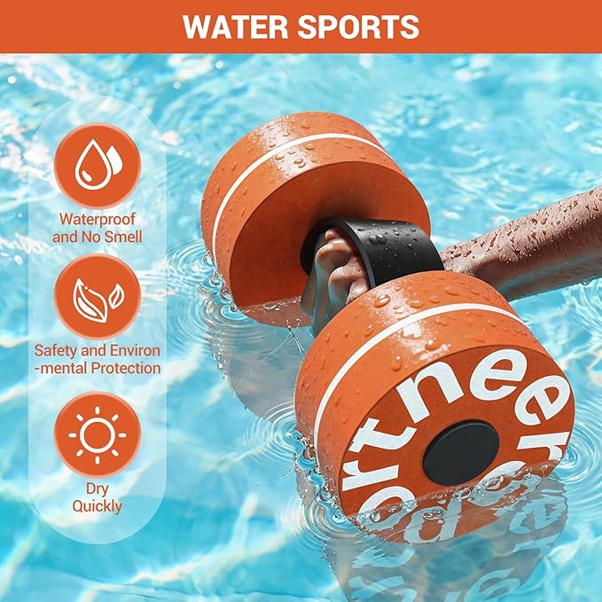 Sportneer Water Weights Aquatic Exercise Dumbbells Water Dumbbell Aerobics Workouts Set of 2 EVA Foam Pool Weights Dumbbells Set Aqua Fitness Barbells Equipment for Water Aerobics Weight Loss