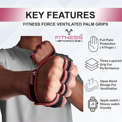 FITNESS FORCE Workout Gloves for Men & Women Partial Weight Lifting Gloves Non-Slip Gym Grip for Weight Lifting Calluses Guard Fingerless Exercise Gloves with Full Palm Protection