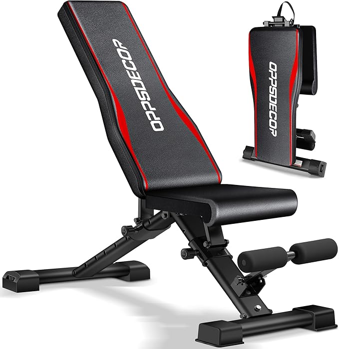 OPPSDECOR Fitness Weight Bench, 900LBS Adjustable Incline/Decline/Flat Bench with Quick Folding & Setup, Strength Training Bench Press Bench for Home Gym Full Body Workout