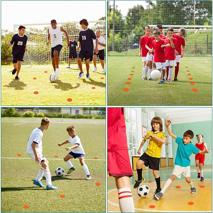 Poly Spots 4" or 9" Flat Cones Spot Markers for Gym/PE Training, Dance, 12/18/24 Pcs Non-Slip Rubber Floor Dots Flat Disc Markers for Soccer Basketball Sports Agility Drills, Classroom Activities