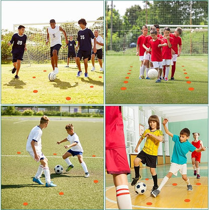 Poly Spots 4" or 9" Flat Cones Spot Markers for Gym/PE Training, Dance, 12/18/24 Pcs Non-Slip Rubber Floor Dots Flat Disc Markers for Soccer Basketball Sports Agility Drills, Classroom Activities