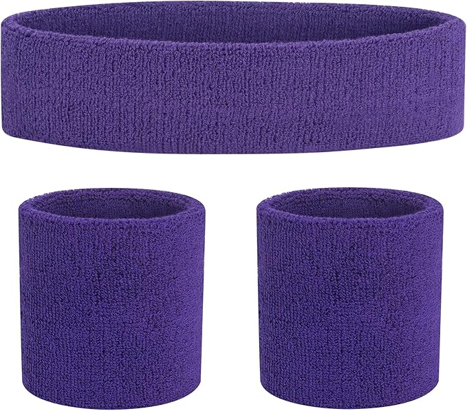 Sweatbands Headband and Wrist Set, Cotton Sweat Band for Athletic Men and Women, Sweatbands Sports Headbands for Working Out, Running, Basketball, Tennis, Yoga