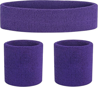 Sweatbands Headband and Wrist Set, Cotton Sweat Band for Athletic Men and Women, Sweatbands Sports Headbands for Working Out, Running, Basketball, Tennis, Yoga