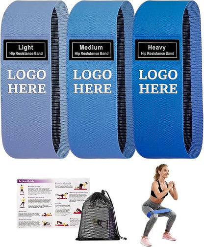 Muka 3 Pcs Custom Fabric Resistance Bands Embroidered with Logo, Booty Stretch Band Loops Elastic Straps for Legs Glute Thigh