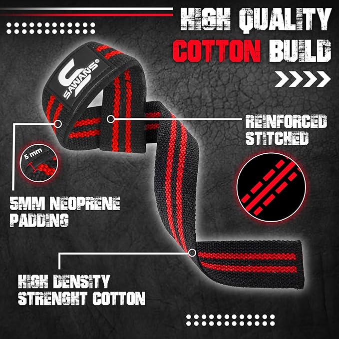 SAWANS Lifting Straps Weight Lifting Wrist Support Fitness Padded Gym Heavy Duty Anti Slip Hand Bar Grips Neoprene Bodybuilding Dumbbell Power Deadlift Barbells Workout Strength