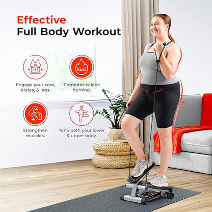 Sunny Health & Fitness Mini Steppers for Exercise at Home, Stair Step Workout Machine with Optional Resistance Bands, Full Body Cardio Equipment, Optional Free SunnyFit App Connection Smart Stepper