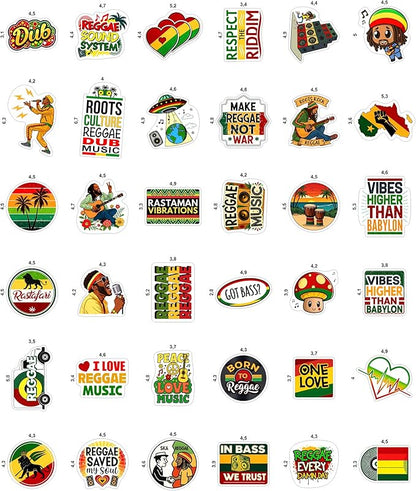 100Pcs Reggae Stickers and Decals for Adults for Water Bottle & Laptops - Rasta Stickers, Jamaica Band Decals - Bob the King of Reggae Gifts for Men & Women
