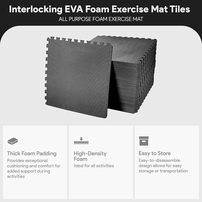 BalanceFrom Puzzle Exercise Mat 1/2" Thick, EVA Interlocking Foam Floor Tiles for Home Gym, Mat for Home Workout Equipment, Floor Padding for Kids, Multiple Sizes and Colors