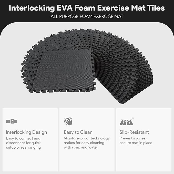 BalanceFrom Puzzle Exercise Mat 1/2" Thick, EVA Interlocking Foam Floor Tiles for Home Gym, Mat for Home Workout Equipment, Floor Padding for Kids, Multiple Sizes and Colors
