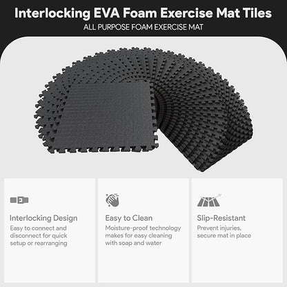 BalanceFrom Puzzle Exercise Mat 1/2" Thick, EVA Interlocking Foam Floor Tiles for Home Gym, Mat for Home Workout Equipment, Floor Padding for Kids, Multiple Sizes and Colors