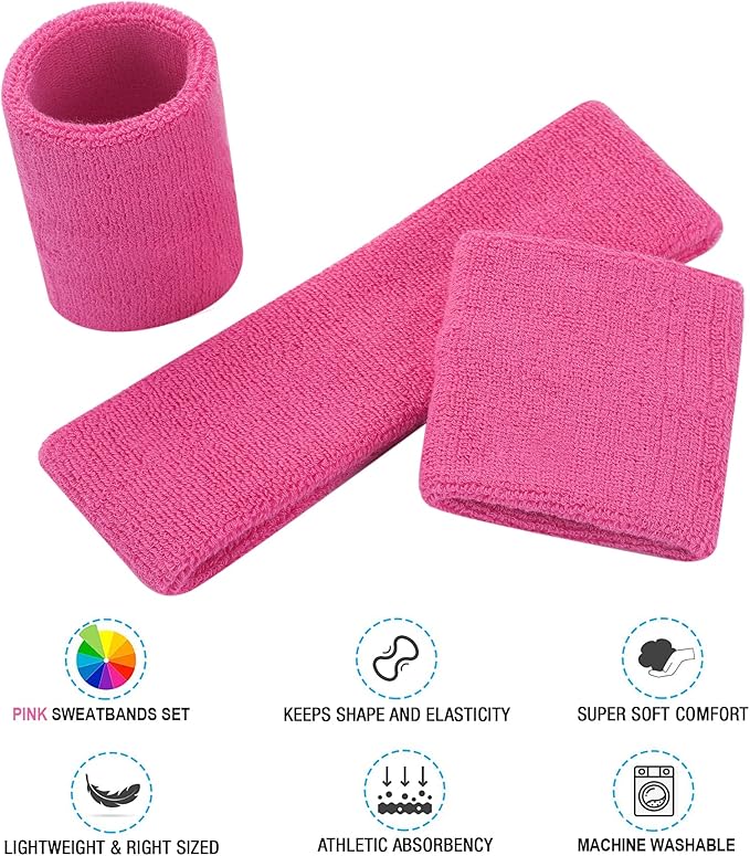 Sweatbands Headband and Wrist Set, Cotton Sweat Band for Athletic Men and Women, Sweatbands Sports Headbands for Working Out, Running, Basketball, Tennis, Yoga