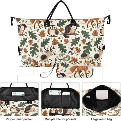 Weekender Bags Travel Duffel Gym Bag Carry on Overnight Tote Bag with Toiletry Bag for Airplane Travel Trip Gym Yoga (Woodland Forest Animals Fox)