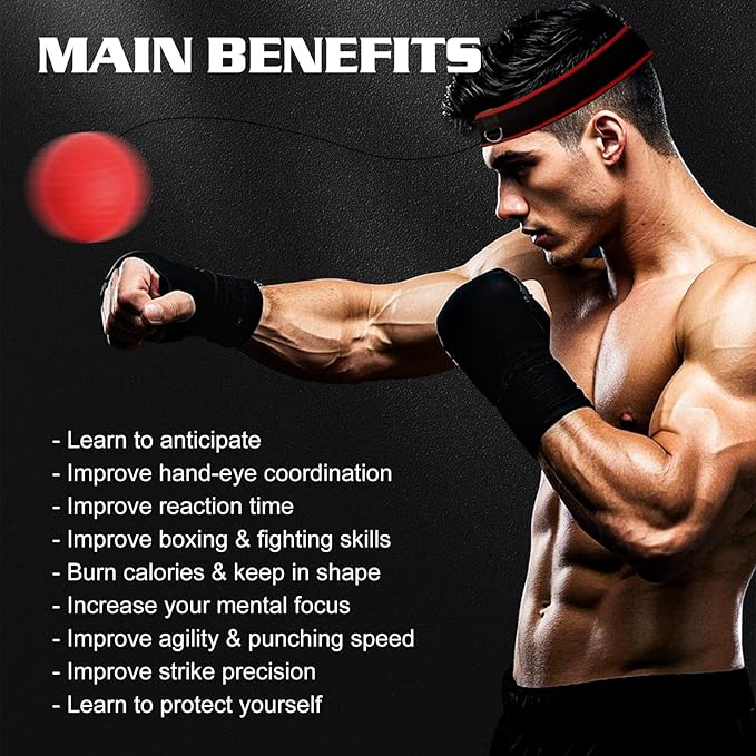KTEBO® Boxing Reflex Ball Headband Set - Includes 4 Different Balls and 2 Adjustable Headbands for Beginner Proficiency Improvement, Great Boxing Equipment