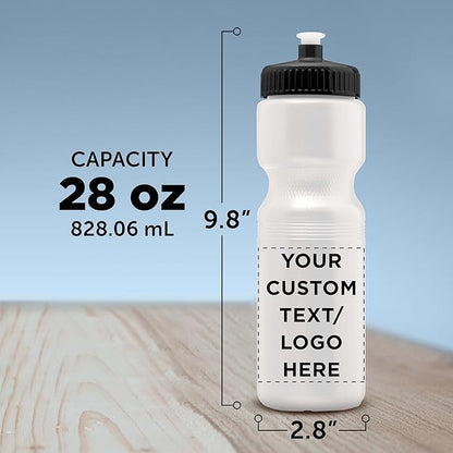 DISCOUNT PROMOS 28 oz. Custom Push Cap Plastic Water Bottles Set of 10/50/100, Personalized Bulk Pack - Perfect for Gym, Hiking, Camping, Outdoor Sports - White
