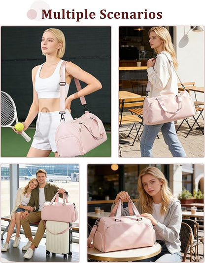 Gym Bag for Women with Shoe Compartment,Travel Duffel Bag for Men Sports Gym Tote Bags Carry on Overnight Bag Personal Item Travel Bag Weekender Bags Swimming Yoga Workout Bag Pink