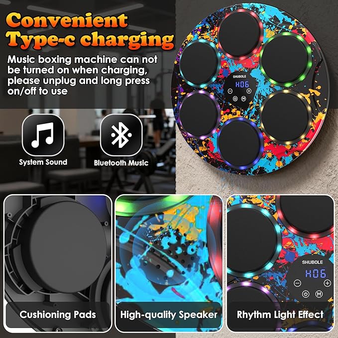 Music Boxing Machine with Gloves - Wall Mounted Punching Trainer for Adults & Kids, 9-Speed Punch Game, Wall Boxing Punching pad, 2025 Upgrade Gifts for Boys Age 6+