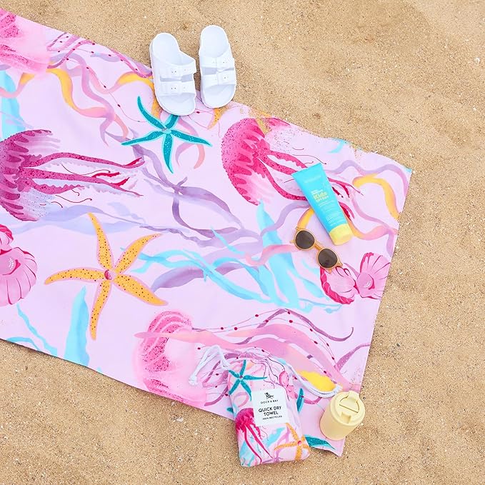 Dock & Bay Kid's Towel - for Beach Use - Quick Dry, Sand Free - Compact, Lightweight - 100% Recycled - Includes Bag - Ready for This Jelly, Medium (130x70cm, 51x28)