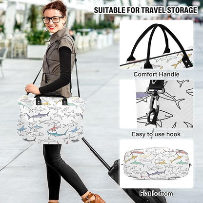 Weekender Bags Travel Duffel Gym Bag Carry on Overnight Tote Bag with Toiletry Bag for Airplane Travel Trip Gym Yoga (Drawing Sharks 2)