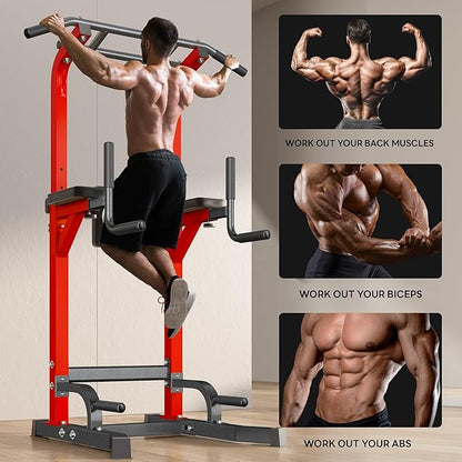 SogesPower Power Tower Pull Up Bar Station Multi-Function Pull Up Bar Stand for Home Gym, Adjustable Height Pull Up Dip Station Dip Bar Strength Training Fitness Equipment,Up to 500LBS