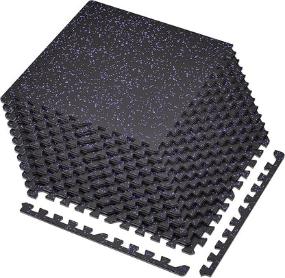 SUPERJARE 0.4'' Thick 12 Pcs 48 Sq Ft Rubber Top Exercise Equipment Mats, High Density EVA Foam Mats with Rubber Top, Interlocking Gym Flooring for Home Gym, Protective Workout Mat, Black/Purple
