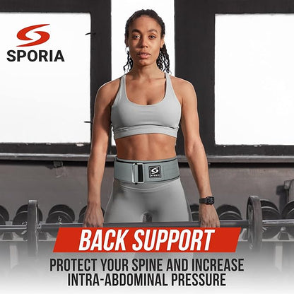 SPORIA Self-Locking Weight Lifting Belt | 4 inch Back Support | Includes Lifting Straps
